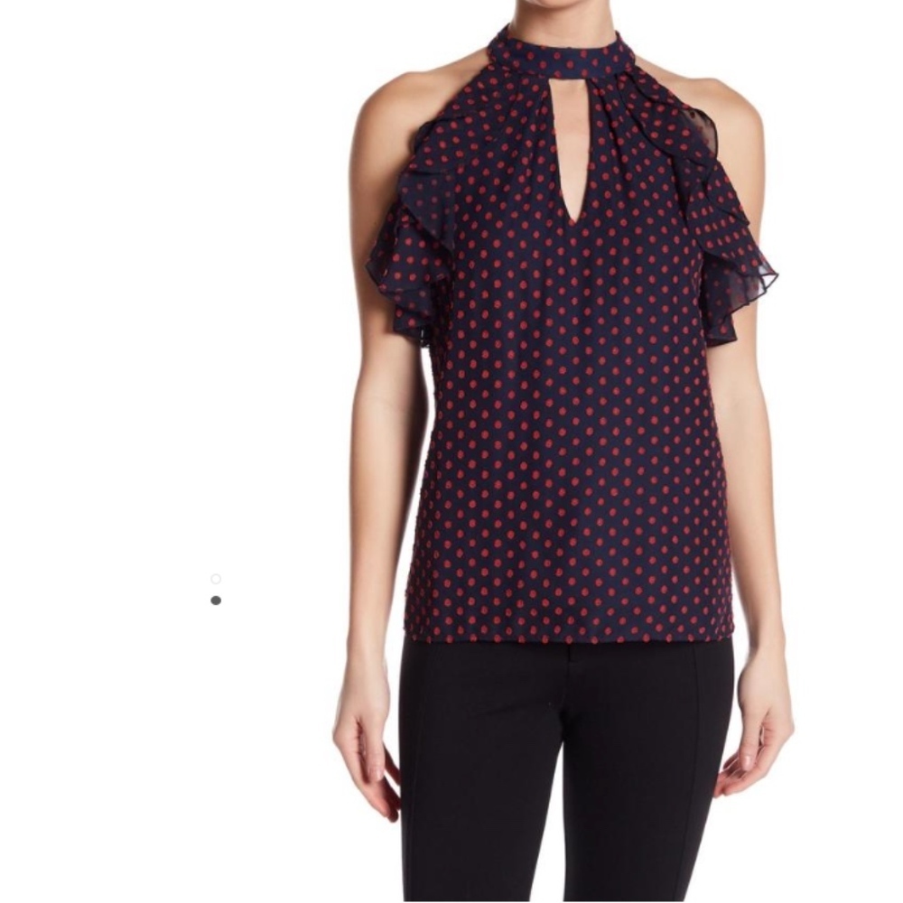 Eva Franco Anthropologie Polka Dot Keyhole Halter Off the Shoulder Blouse